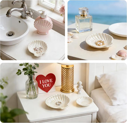 Jewelry Plate Set of 2 Ceramic Shell-Shaped Ring Dishes 3.9-inch Ring Dish & Jewelry Storage Tray
