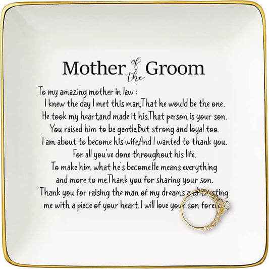 Mother Of the Groom Gifts from Bride,Bridal Shower Gifts for Mother in Law,Wedding Present for New Mom-Thank You for Raising the Man Of My Dreams-Ceramic Jewelry Tray Trinket Holder Ring Dish