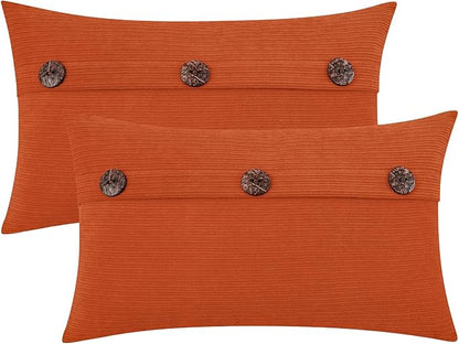 HWY 50 Burnt Orange Chenille Throw Pillow Covers 12x20 Inch with Triple Buttons, Soft Fall Farmhouse Accent Decorative Cushion Cases for Couch Sofa Bed Living Room Pack of 2 Rectangle