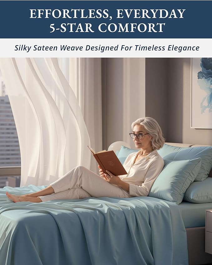 100% Egyptian Cotton Queen Size Sheet Set - Naturally Breathable & Durable Winter Comfort, Ultra-Soft Hotel Luxury Comfort with 15" Deep Pocket Queen Sheets, Silky Sateen Weave - French Blue