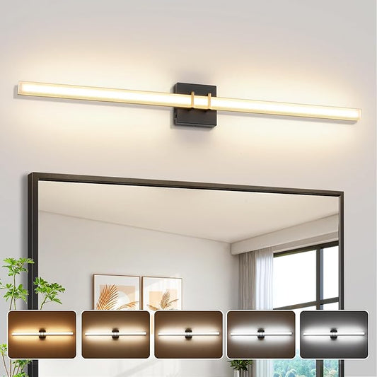 Modern Black and Brass Vanity Light Bar 40 Inch, 30W 5CCT Dimmable Bathroom Light Fixtures LED Wall Lighting Fixture