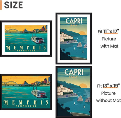 upsimples 13x19 Picture Frame Set of 5, Display Pictures 11x17 with Mat or 13 x 19 Without, Wall Gallery Poster Frames, Black
