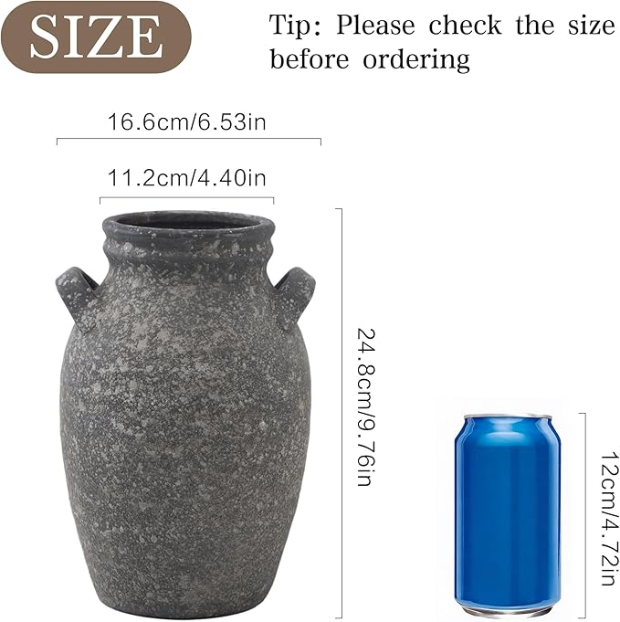 Ceramic Flower Vase Home Decor, 9.76 Inch Black Rustic Farmhouse Vase,Large Decorative Vase for Living Room Bedroom Kitchen Table Office Centerpiece Decorations, Holiday & Wedding