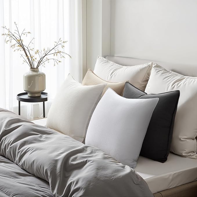 Couch Pillows Set of 4 Soft Linen Solid Lumbar Boho Cushion Cases with Flange Edge Design Mulit-Colour Pillow Covers Home Decor for Bed Balcony and Car Neutral Grey 12x20 Inch