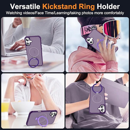 Phone case Compatible with iPhone 17 Case with Invisible Magnetic O-Ring Stand Military-Grade Translucent Phone Case for iPhone 17 6.3" [Compatible with Mag-Safe][Great Grip Feeling], Purple