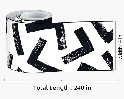 FLFK Black and White Design Wallpaper Border - Peel and Stick Wall Paper, Self Adhesive Removable PVC Borders Sticker, Modern Waterproof Trim for Home Decor, 4" x 240"