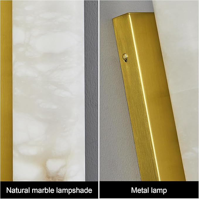 LMQNINE Natural Alabaster Wall Sconces Spanish Marble Wall Light Cylinder Modern Gold LED Sconce for Living Room Bedroom Bathroom Stairs（L-1Pack）