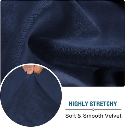 H.VERSAILTEX Velvet Stretch Couch Cushion Cover Plush Cushion Slipcover for Chair Loveseat Sofa Cushion Furniture Protector Seat Cushion Sofa Cover (2 Piece Medium Sofa Cushion Covers, Navy)