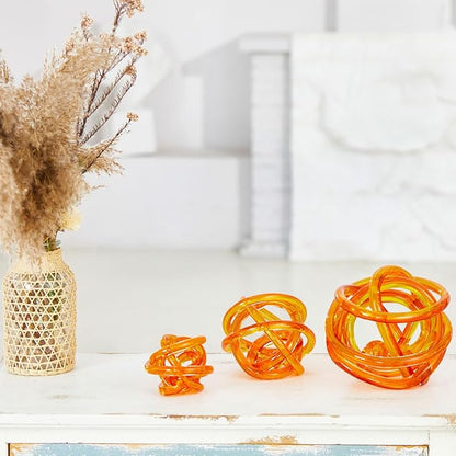 Luxury Lane Hand Blown Infinity Knot Sommerso Decorative Glass Ball for Bowls Home Decor 8 inch Tall Orbit Centerpiece Table Decoration Sculpture Ombre Red
