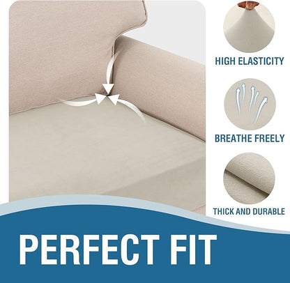 H.VERSAILTEX Fleece L Shaped Couch Cover 2 Piece Stretch Couch Covers for Sectional Sofa Thick Soft Sofa Cover for Dogs Feature Comfortable and Durable Fabric, (3 Seater + 1 Chaise, Pale Oak)
