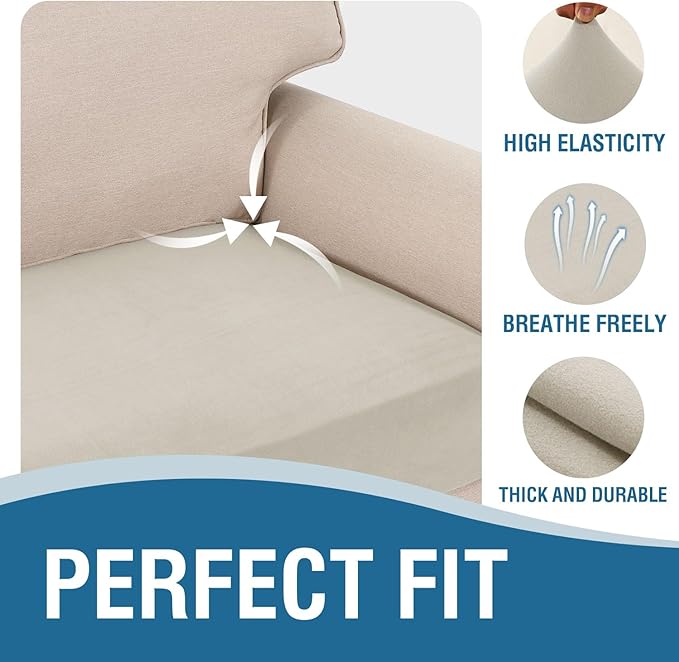 H.VERSAILTEX Fleece 2 Piece Sectional Couch Covers L Shape Stretch Couch Cushion Covers Thick and Soft Sofa Covers for Sectional Sofa Set Washable (2 Seater + 1 Chaise, Pale Oak)