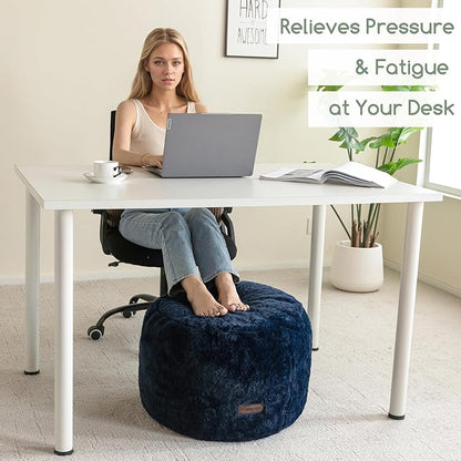 HIGOGOGO Pouf Stuffed Ottoman Round Modern Foam Filled Foot Rest Chair Decorative Poufs 26 x 18 Inches Fluffy Boho Comfy Stool for Living Room, Navy