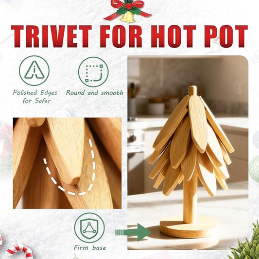 EGO LIFE Wooden Trivet Tree Set for Hot Dishes, 100% Natural Wood Trivets, Expandable Design Coasters, Foldable Tree-Sharped Placemats with 4PCS(Original Color)