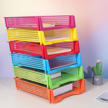 ZZYFGH 6 Pack Turn in Trays for Teachers, Plastic Classroom Paper Organizers, Colorful Storage Baskets for Office, Stackable Office Desktop Document Paper Storage(13.4 * 9.5 * 2.7in)