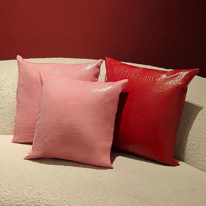 Faux Leather Throw Pillow Covers 16X16 Inch Pink Outdoor Modern Farmhouse Solid Decorative Pillow Covers for Room Couch Living Bedroom Bed Sofa