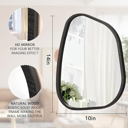 Irregular Wall Mirror Asymmetrical White Mirror Modern Wood Frame Unique Shape Wall Mounted Vanity Artistic Mirror Decor for Living Room Bedroom Bathroom Entryway Hallway 14"x10"