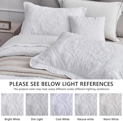 CHIXIN Oversized Bedspread Coverlet Set King Size - Lightweight Bedding Cover - Beautiful Stitching - 5 Piece Reversible Bedspread - Gorgeous Damask Paisley Pattern (King, Pure White)