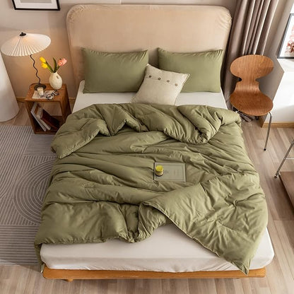ROSGONIA Oversized King Comforter 128x120, 3pcs Super King Plus (1 Olive Green Comforter & 2 Pillowcases) Lightweight Oversized King Bedding Set Quilt