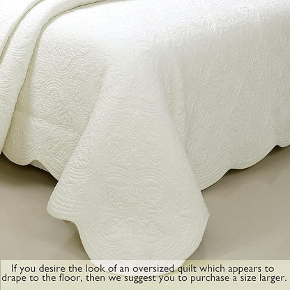 Cozy Line Home Fashions 100% Cotton Medallion Off White Matelasse Embossed Bedding Quilt Set, Reversible Lightweight Bedspread, Coverlet for All Season (Ivory, Oversized Queen - 3 Piece)