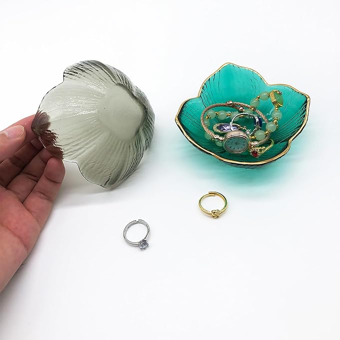 Small Ring Dish, Flower Jewelry Dish Tray, Vanity Glass Jewelry Tray, Room Nightstand Decor Jewelry Bowl, Wedding Engagement Ring Holder for Women, Bathroom Ring Bowl Trinket Dish, Gift
