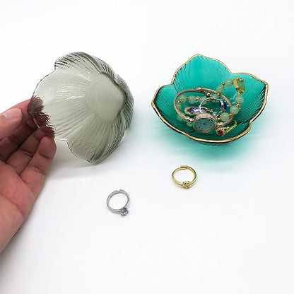 Small Ring Dish, Flower Jewelry Dish Tray, Vanity Glass Jewelry Tray, Room Nightstand Decor Jewelry Bowl, Wedding Engagement Ring Holder for Women, Bathroom Ring Bowl Trinket Dish, Gift