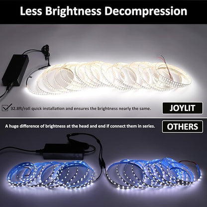 JOYLIT 32.8ft LED Strip Lights 5000K Daylight White, UL Listed 24V LED Tape 14500LM Super Bright CRI 92+ 150W Dimmable, 120LEDs/M High Density 2835 SMD Adhesive Light Strip for Commercial, Residential