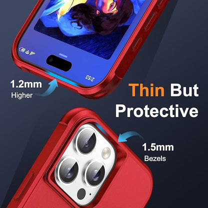 Compatible with iPhone 16 Pro Case with Invisible Magnetic O-Ring Stand Military-Grade Case for iPhone 16 Pro 6.3" [Compatible with Mag-Safe][Great Grip Feeling], Red