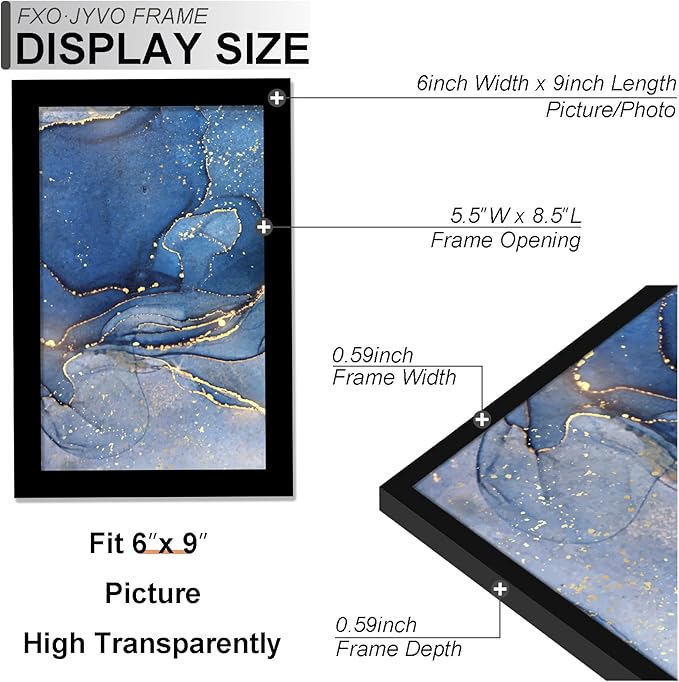 6x9 Picture Frame Set of 3, Black Frame for 6 x 9 Inch Picture Poster Photo, Light Weight and High Transparent 6 by 9 Frame for Wall - 3 Pack/Black/6"x9"