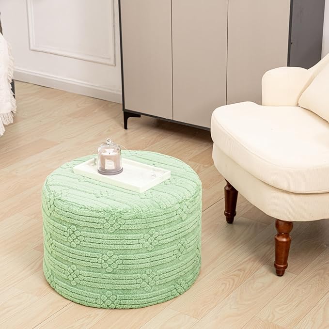 Asuprui Pouf Ottoman Foot Rest – Plush Round All-in-one Foam Stool for Cozy Lounging, Floor Pouf & Chic Decor (Sage Green)