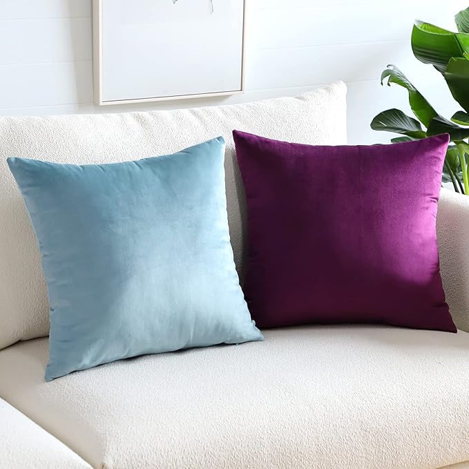 Artscope Luxury Velvet Pillow Covers Super Soft Decorative Square Throw Pillow Covers Case Cushion Covers for Sofa Couch Bedroom Car Decor 24x24 Inch Light Blue