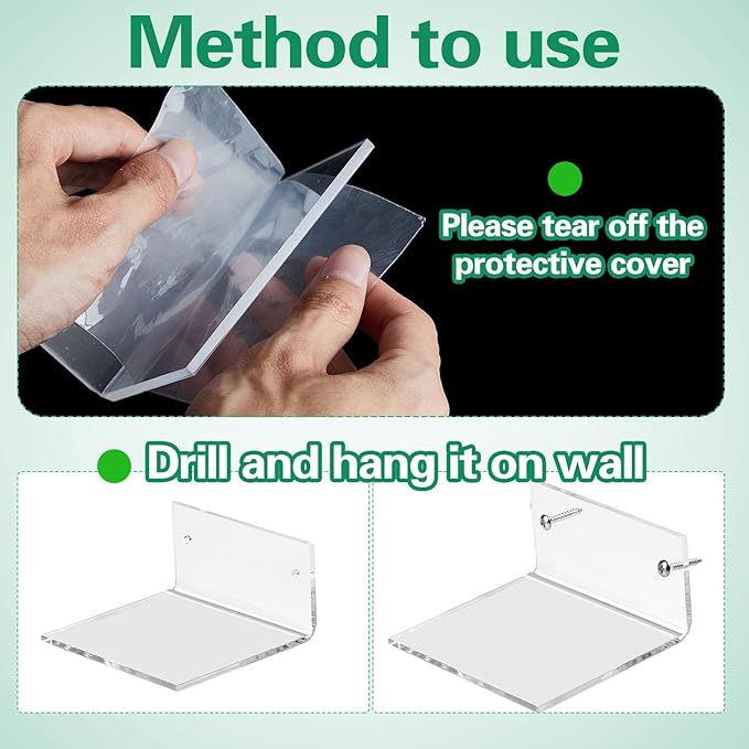 Juexica Small Acrylic Floating Shelves for Wall Adhesive Wall Mounted Shelves for Bathroom, Bedroom, Living Room, Office (Clear,30 Pcs)