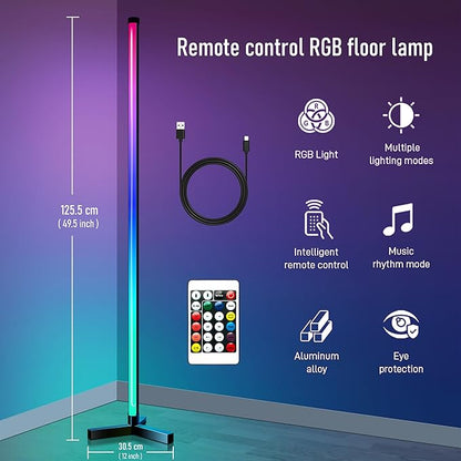 RGB LED Floor Lamp Minimalist Style, 16 Million Colors, White / Colored Lights Dimmable, with Remote Control, Music Sync, Modern Farmhouse Decor Led Lights for Bedroom, Living Room, Gaming Room
