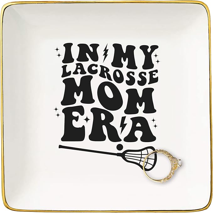 NZY Lacrosse Coach Gifts,in My Lacrosse Mom Era,Game Day Present for Mother,Sport Mom Presents,Mother's Day Birthday Christmas Gifts-Ceramic Jewelry Tray Trinket Holder Ring Dish