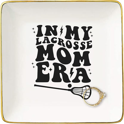 NZY Lacrosse Coach Gifts,in My Lacrosse Mom Era,Game Day Present for Mother,Sport Mom Presents,Mother's Day Birthday Christmas Gifts-Ceramic Jewelry Tray Trinket Holder Ring Dish