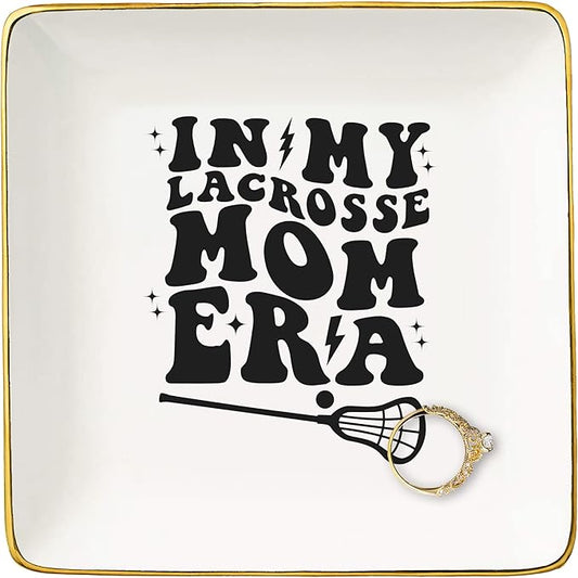 NZY Lacrosse Coach Gifts,in My Lacrosse Mom Era,Game Day Present for Mother,Sport Mom Presents,Mother's Day Birthday Christmas Gifts-Ceramic Jewelry Tray Trinket Holder Ring Dish
