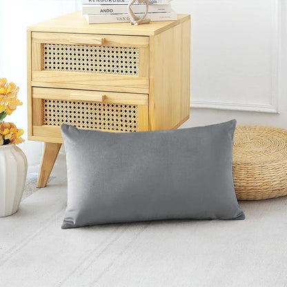 Artscope Luxury Velvet Pillow Covers Decorative Rectangle Pillowcases Soft Solid Cushion Cases for Couch Sofa Bedroom Car Decor 12x20 Inch Graphite Grey