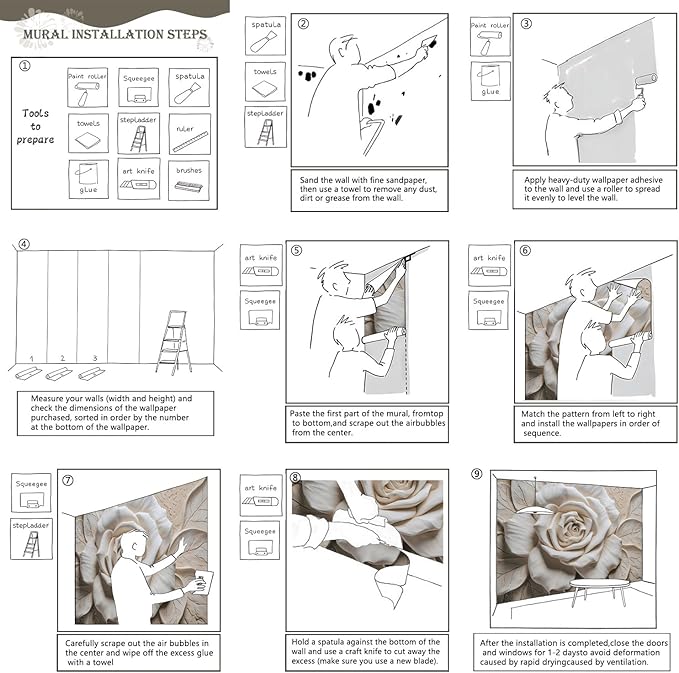 AFZEVEB-3D Rose Flower Wallpaper Large Floral Wall murals for Bedroom 114"x74"(Not Peel and Stick)