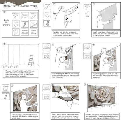 AFZEVEB-3D Rose Flower Wallpaper Large Floral Wall murals for Bedroom 136"x96"(Not Peel and Stick)