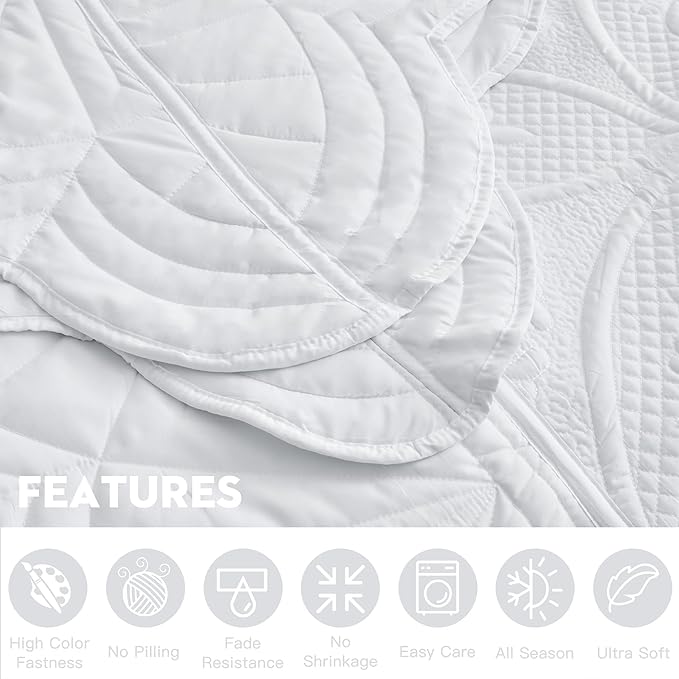 Oversized Bedspread - King Size Bedding Cover - Modern & Contemporary Coverlet Set, Real Stitching, Reversible, Lightweight, 5 Piece, White
