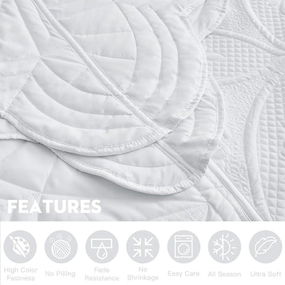 Oversized Bedspread - King Size Bedding Cover - Modern & Contemporary Coverlet Set, Real Stitching, Reversible, Lightweight, 5 Piece, White