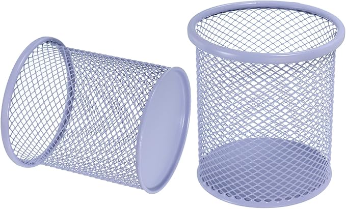 uxcell 2Pcs Mesh Pencil Holder, Metal Pen Cup Desk Organizer Makeup Brush Cup Holder for Home, Office, Classroom(Light Purple)