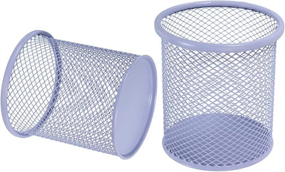 uxcell 2Pcs Mesh Pencil Holder, Metal Pen Cup Desk Organizer Makeup Brush Cup Holder for Home, Office, Classroom(Light Purple)