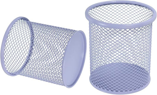 uxcell 2Pcs Mesh Pencil Holder, Metal Pen Cup Desk Organizer Makeup Brush Cup Holder for Home, Office, Classroom(Light Purple)
