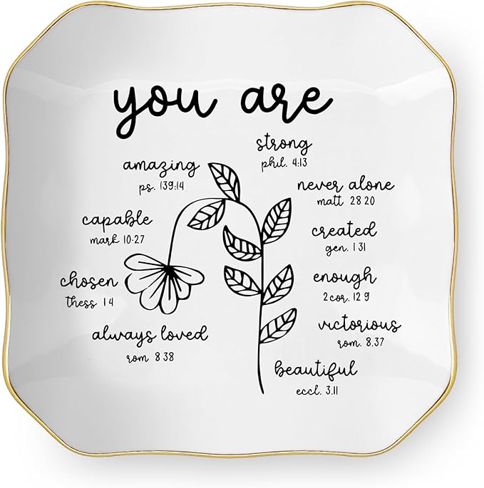 Christian Religious Bible Verse Gifts for Women, Ceramic Jewelry Dish Tray, Trinket Dish, Scripture Inspirational Motivational Gifts for Women Friend Sister Bestie