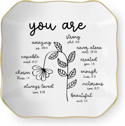 Christian Religious Bible Verse Gifts for Women, Ceramic Jewelry Dish Tray, Trinket Dish, Scripture Inspirational Motivational Gifts for Women Friend Sister Bestie