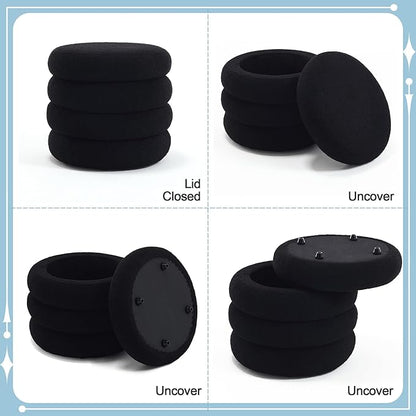 Flouki 20.1" Storage Ottoman Round, Vanity Stools for Bedroom, Entryway Ottoman for Console Table, Ottoman Stool for Girls Women, Foot Stool for Living Room Set of 2, Sherpa Black