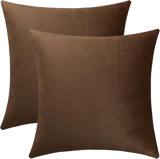 mixeoo Light Brown Velvet Throw Pillow Covers 18x18 Inch Set of 2, Super Soft Thick Decorative Square Cushion Cases for Living Room Sofa Couch Decor