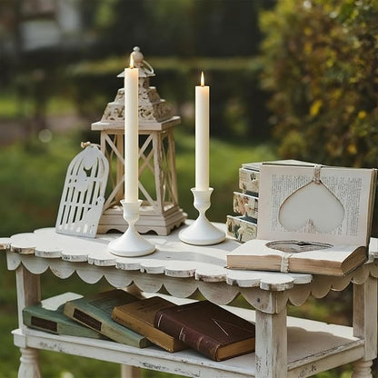 Candle Holders Set of 24, Vintage Metal Candlestick Holders for Dinner Room Table Centerpiece, Low Metal Candles Sticks for Wedding Centerpieces Christmas Birthday Party (24, White)