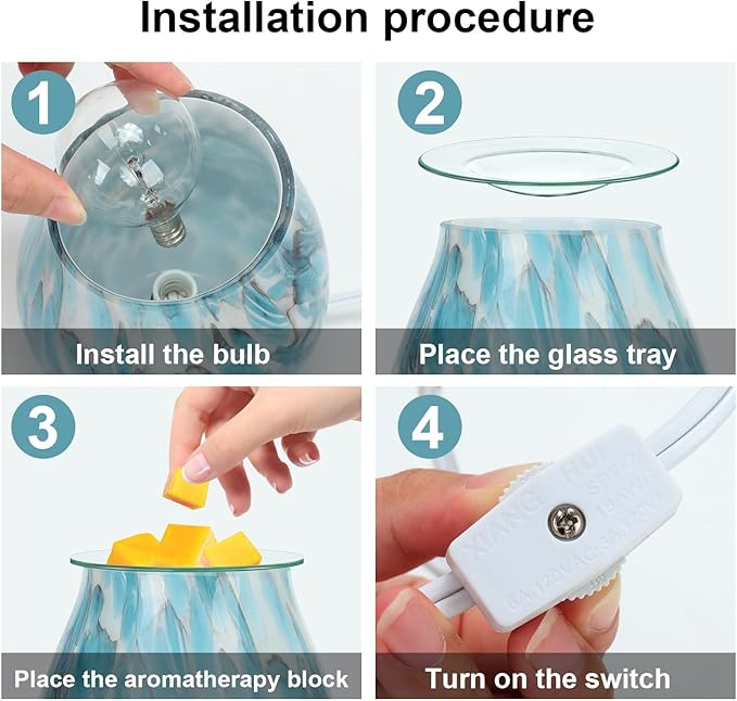 Glass Wax melt Warmer,Electric melt Burner,Romantic Aroma Warmer for Essential Oils Burner & Premium Wax Melts Burner.(Light Blue)