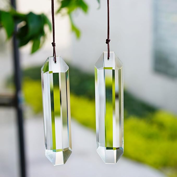 HDCRYSTALGIFTS Set 2 Crystal Suncatchers for Christmas Tree Ornaments, 120mm Large Prism Sun Catchers Windows Hanging Rainbow Maker Indoor Outdoor Garden Decor, Clear